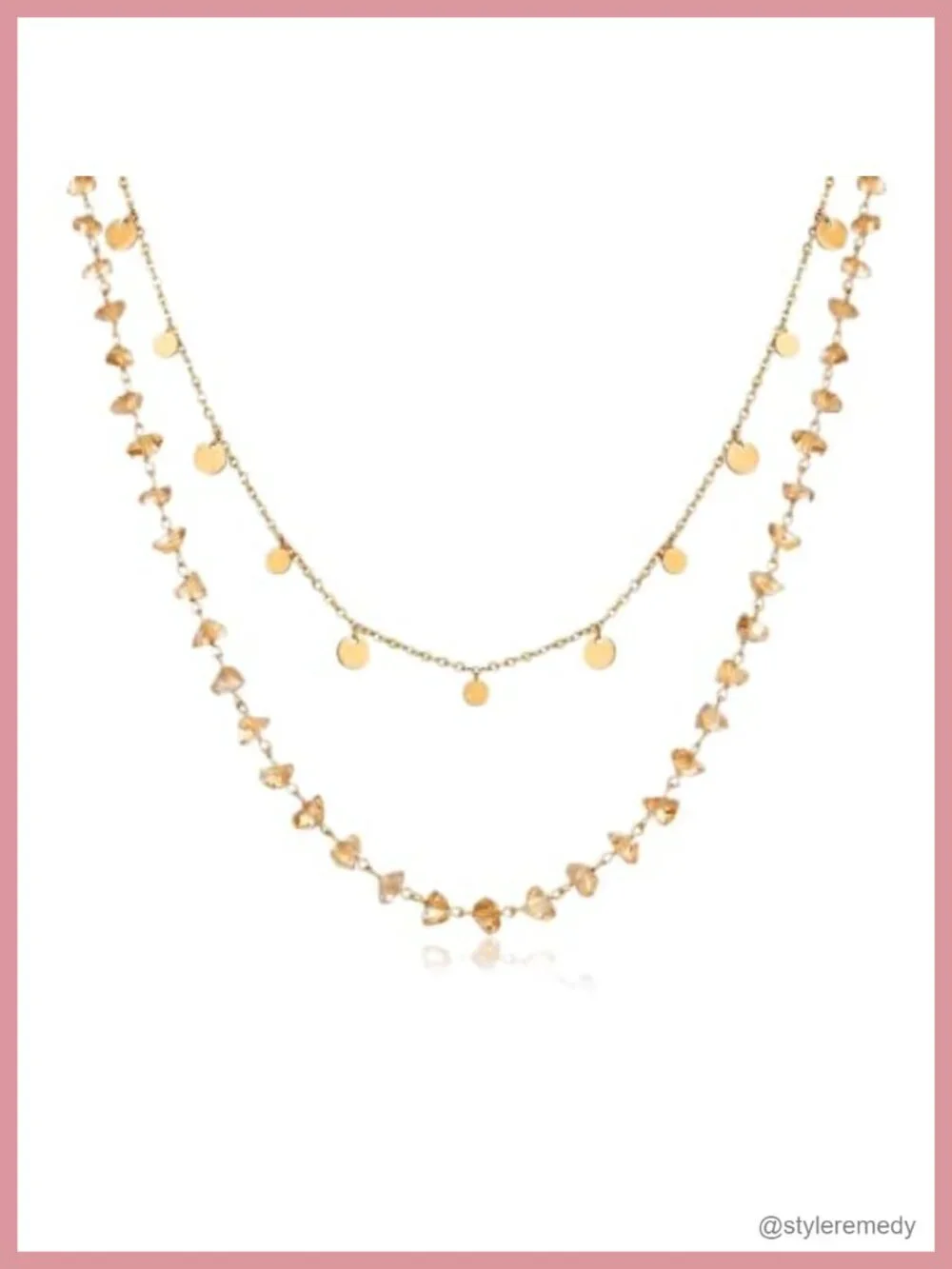 Handmade Beaded Layered Necklace Boho Crystal Dainty Choker Double Chain Gold